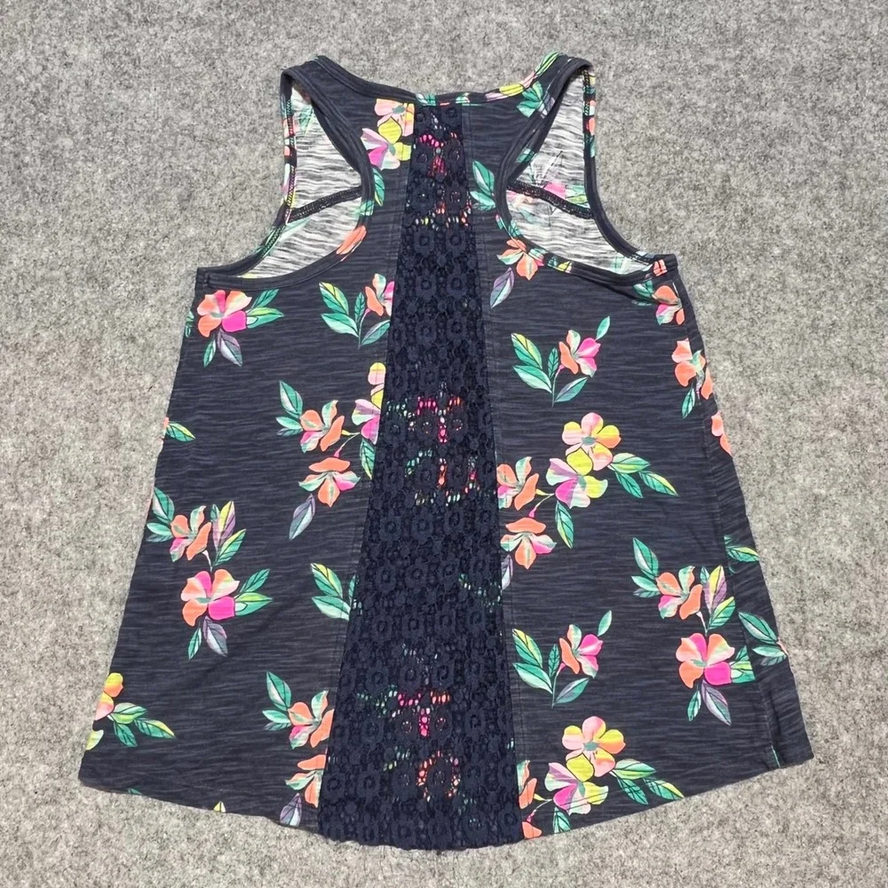 Arizona Jean Co Girls Floral Racerback Tank Top Lace Back Navy Size M‎ 10/12